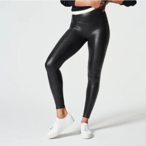 NEW Spanx Black Faux Leather Leggings Sz XL NWT Slimming Shaping Contour
